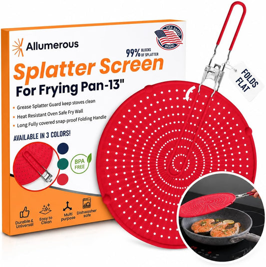 Silicone Splatter Screen for Frying Pan (Red)