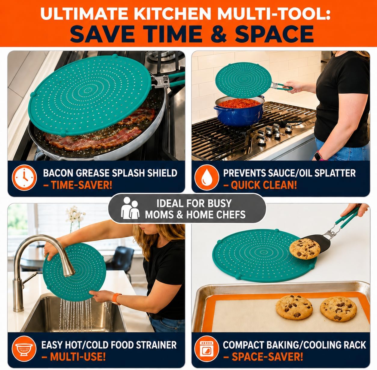 Silicone Splatter Screen for Frying Pan (Green)