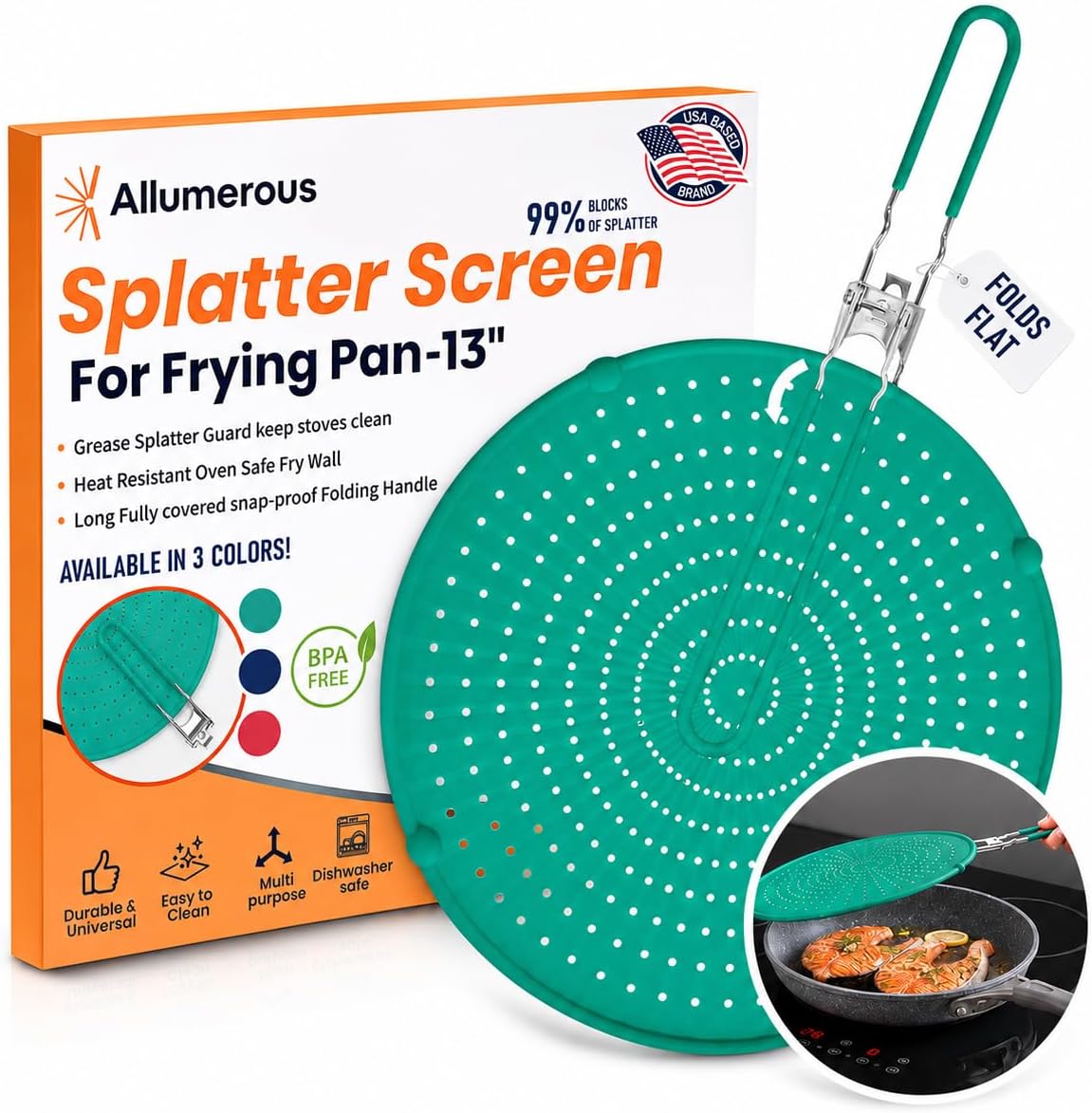 Silicone Splatter Screen for Frying Pan (Green)