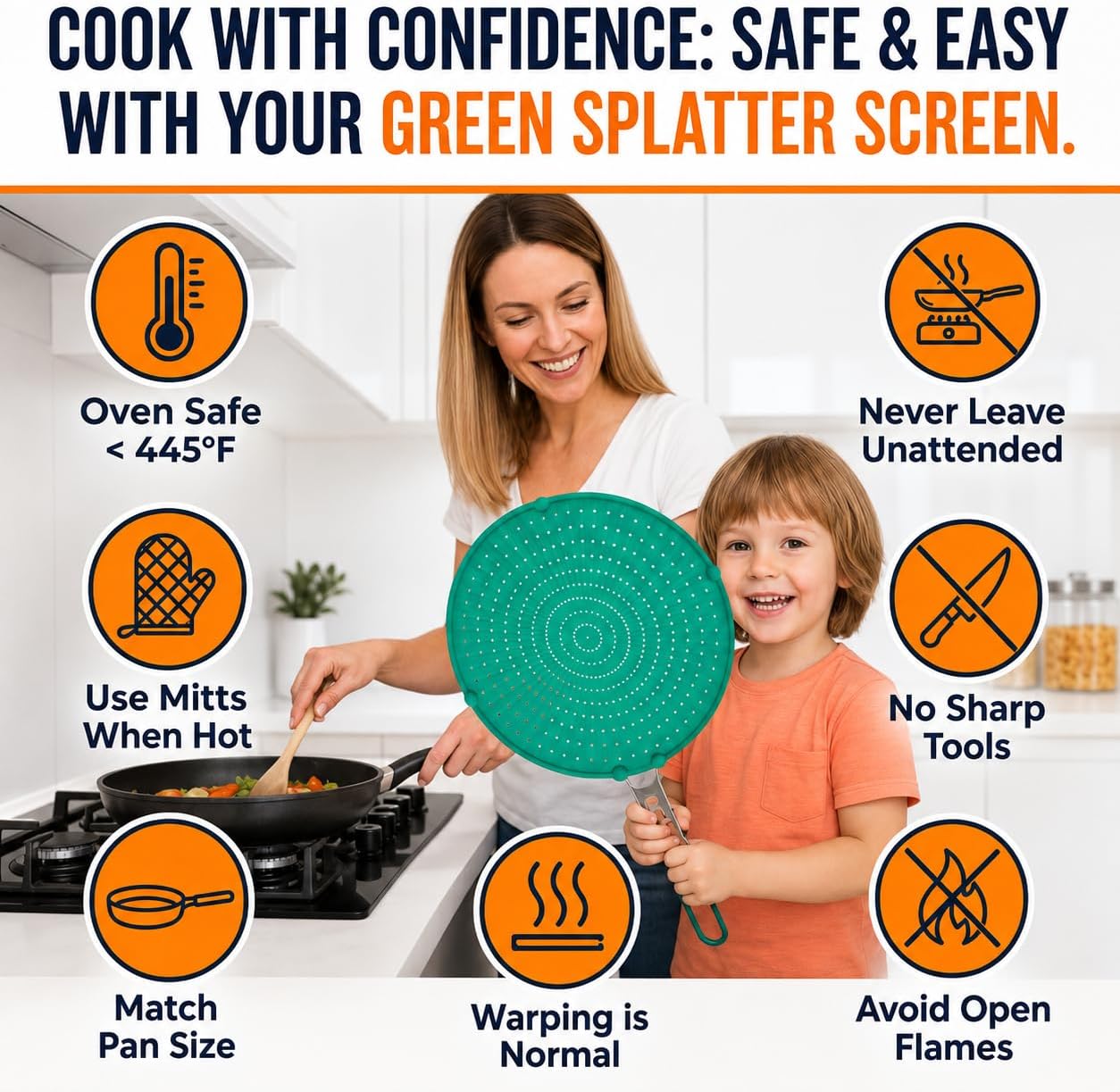 Silicone Splatter Screen for Frying Pan (Green)