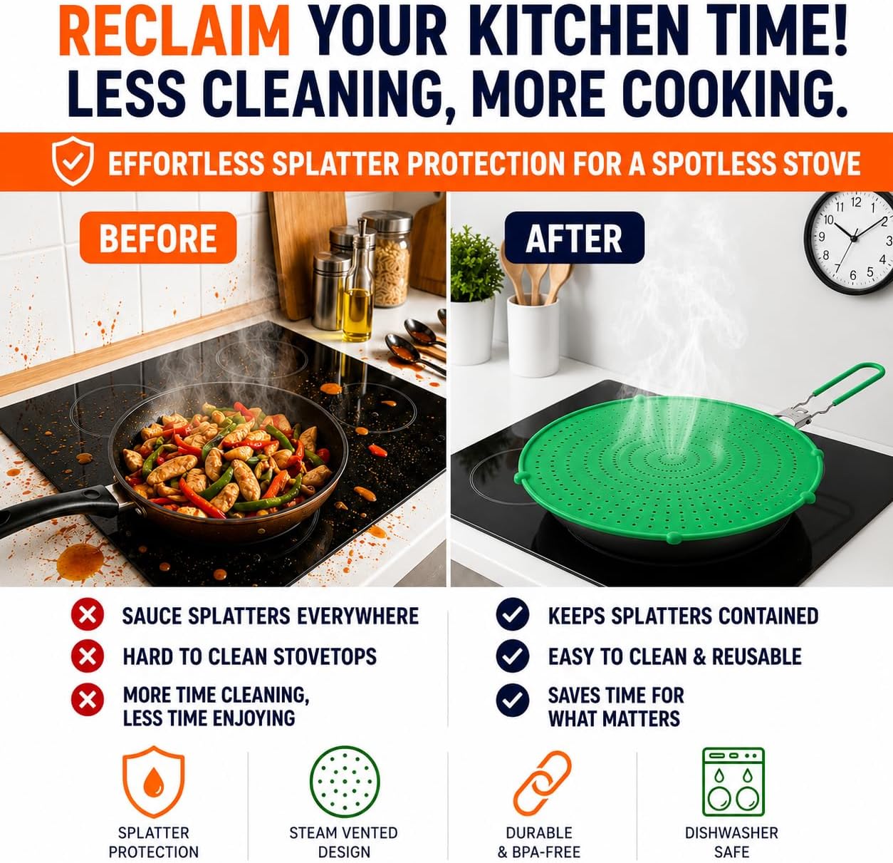Silicone Splatter Screen for Frying Pan (Green)