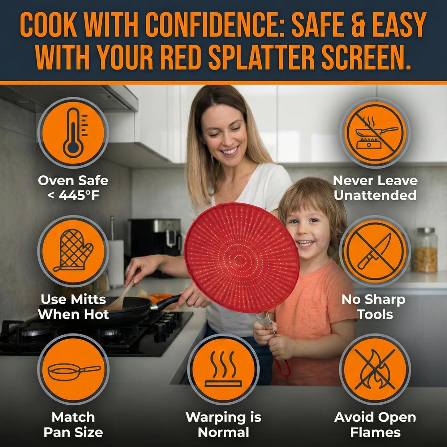 Silicone Splatter Screen for Frying Pan (Red)