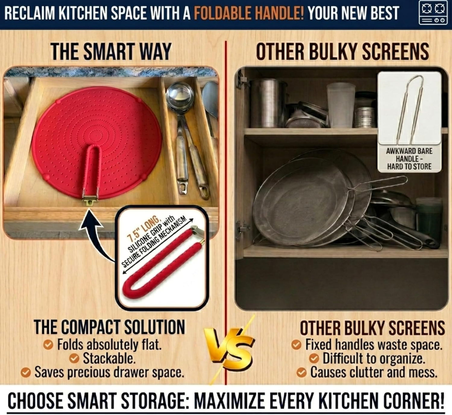 Silicone Splatter Screen for Frying Pan (Red)