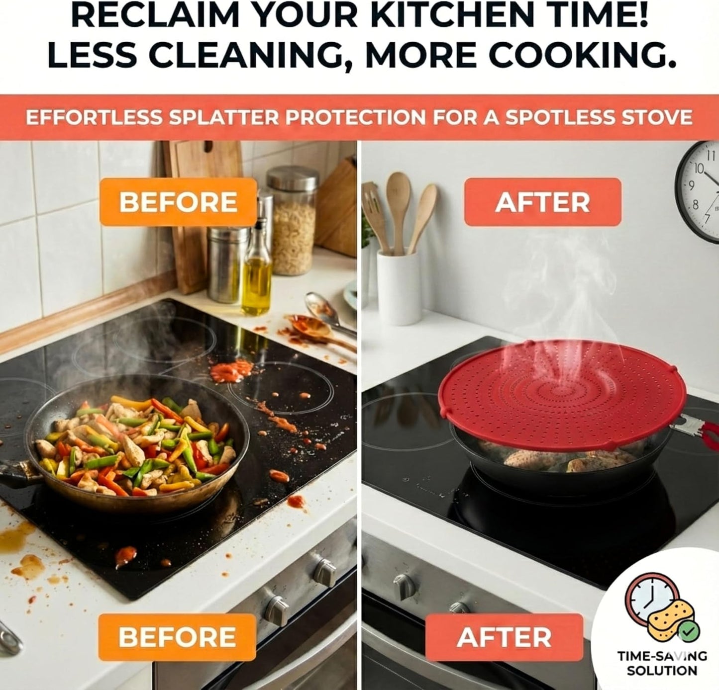 Silicone Splatter Screen for Frying Pan (Red)