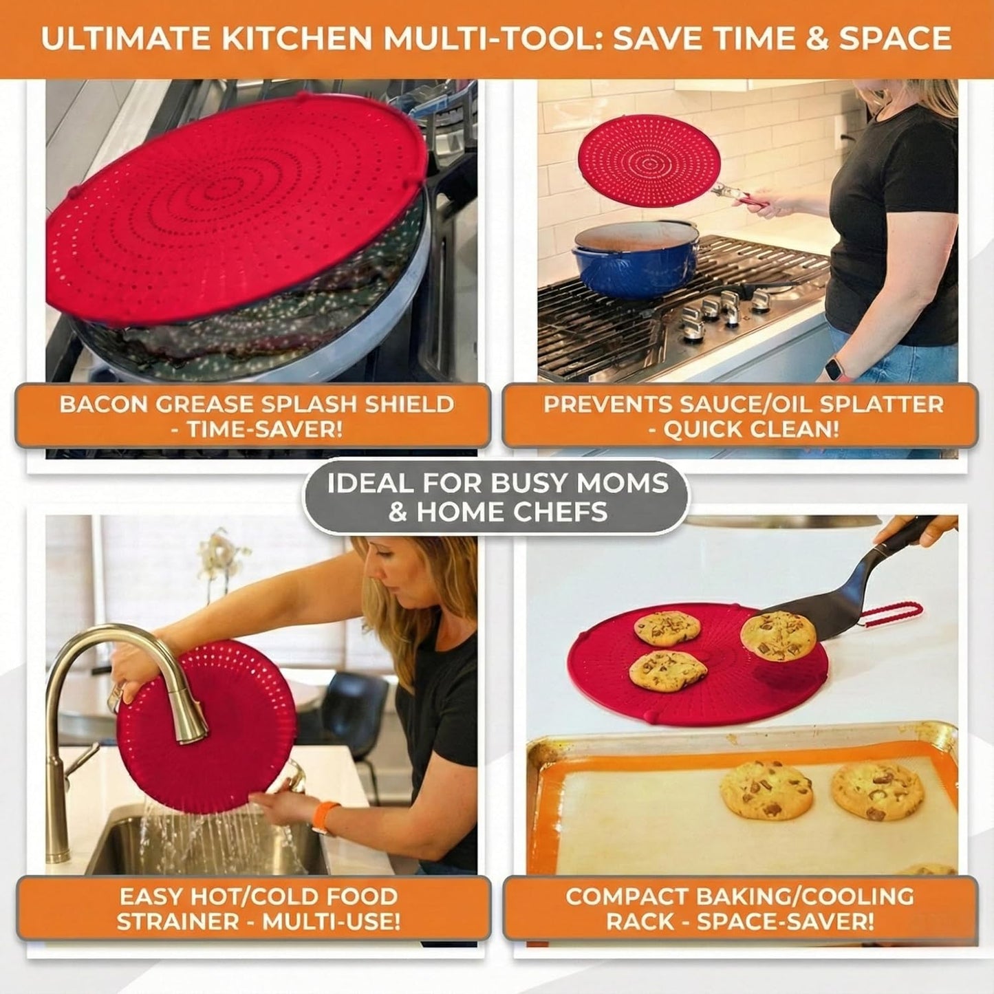 Silicone Splatter Screen for Frying Pan (Red)