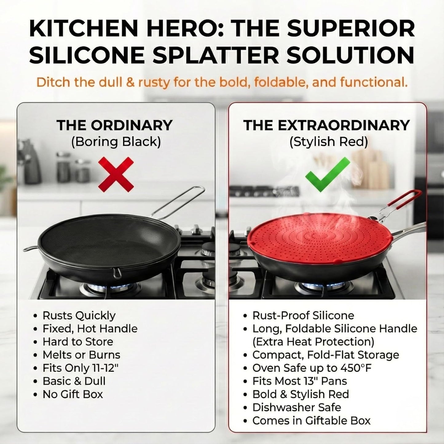 Silicone Splatter Screen for Frying Pan (Red)