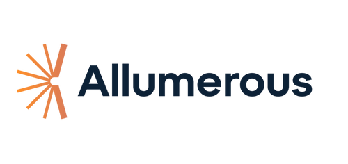 The Allumerous brand logo on a plain white background, featuring an orange burst icon and the word 'Allumerous' in dark navy blue text.